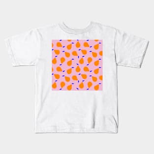 Orange pears with blue leaves on pink background Kids T-Shirt